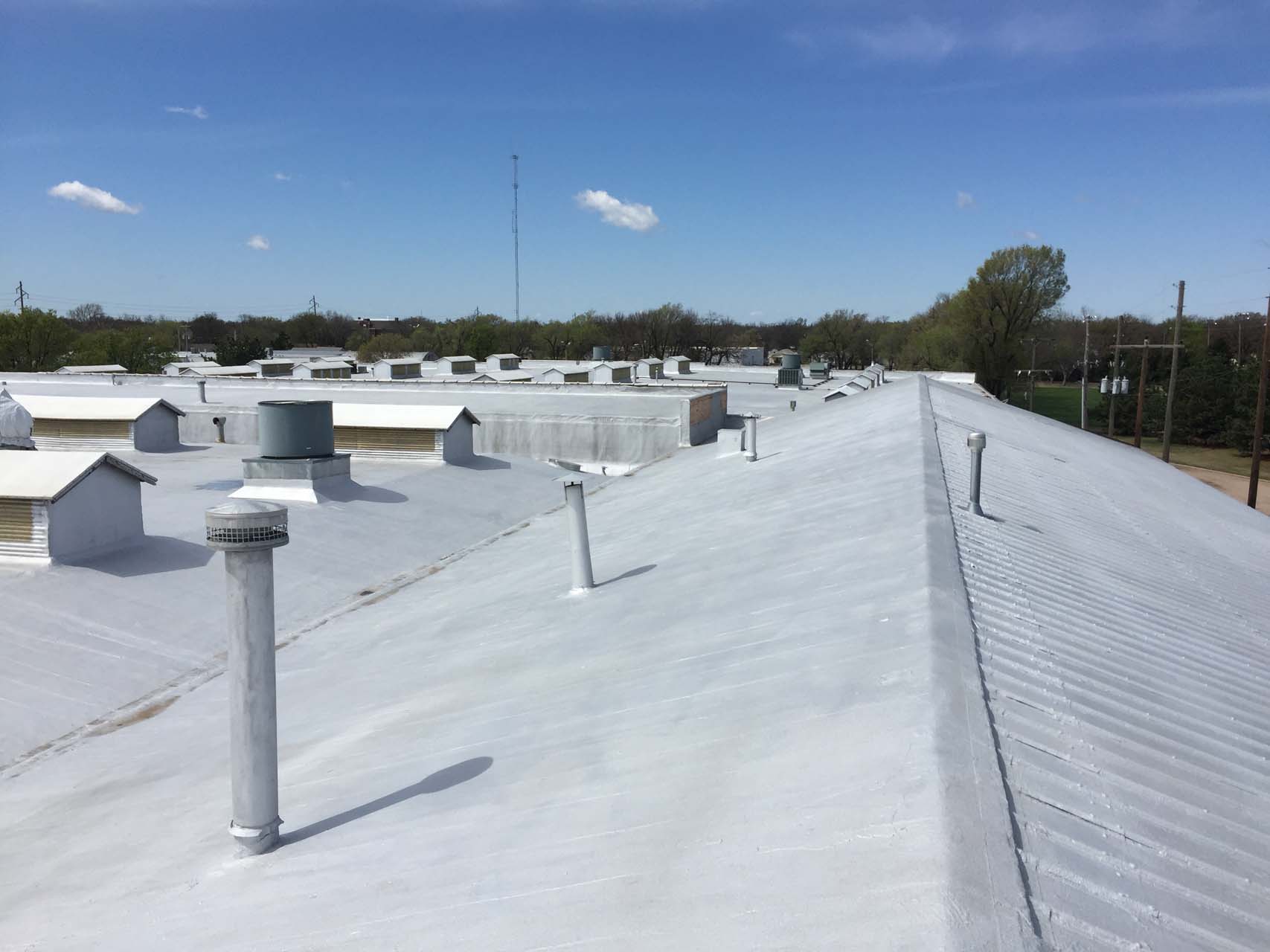 The top of a commercial roof with TPO products