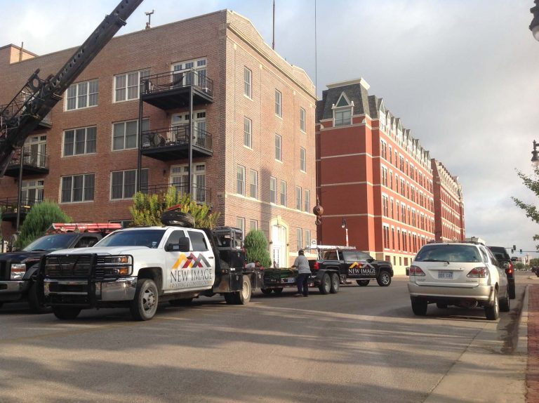 The exterior of apartment buildings downtown