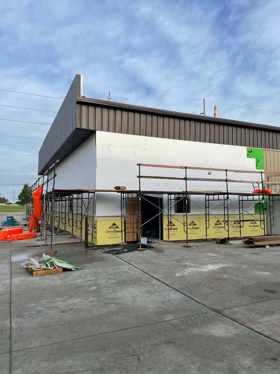 stucco is installed on a commercial building